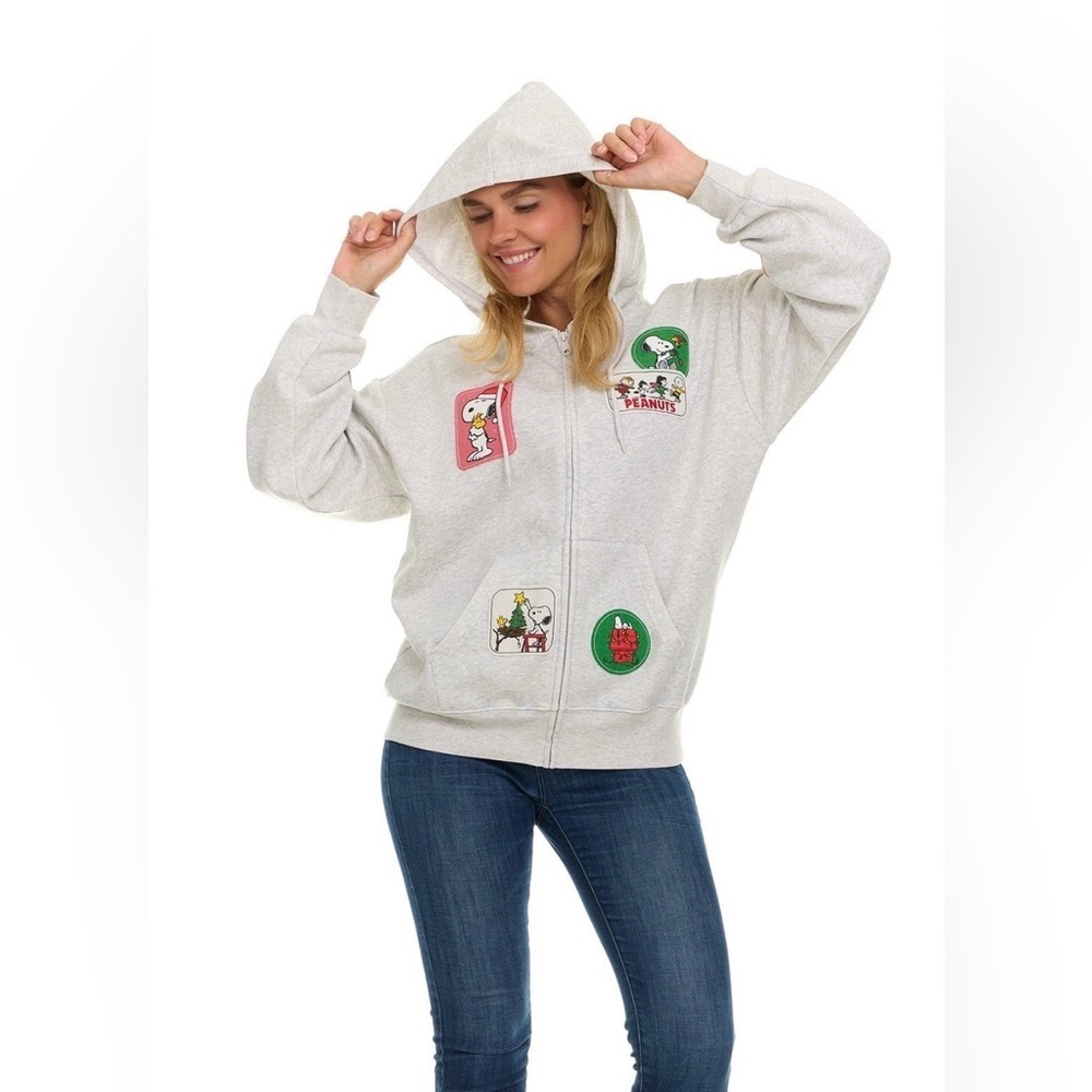 Women’s Peanuts Full Zip Hoodie With Character Patches Size XS - Picture 2 of 10